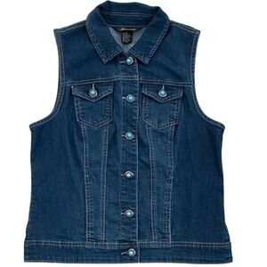 Baccini Vintage Denim Jean Turquoise Button Vest Sz M